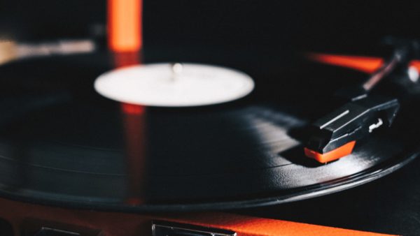 A close-up of a vinyl record